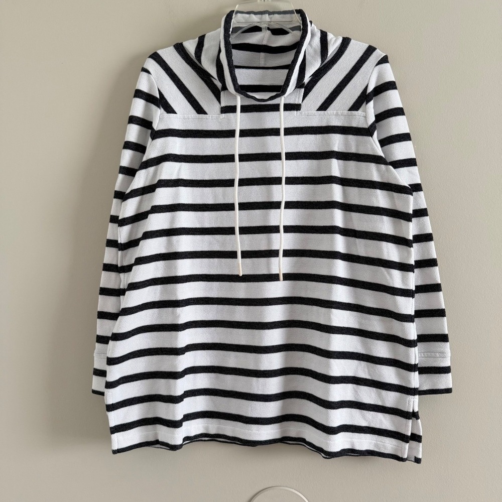 J.Jill Fit Coastal Striped Funnel Neck Pullover Top navy/ white Size LARGE